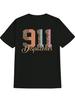Casual Round Neck T-shirt with "911 DISPATCHER" Graphic Print - Black