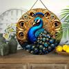 Wooden Diwali Decor Wooden Ornament - Blue Peacock Pattern Gold Background -2D Flat Products-for Door,  Farmhouse, Street, Shop, Garage, Bar,