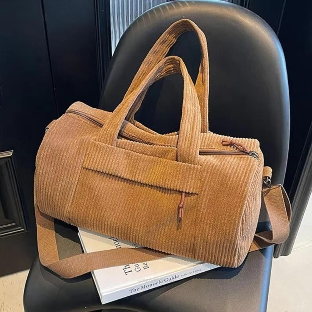 Protable Corduroy Shoulder Bag Lightweight Large Capacity Tote Luggage Bag Crossbody Bag