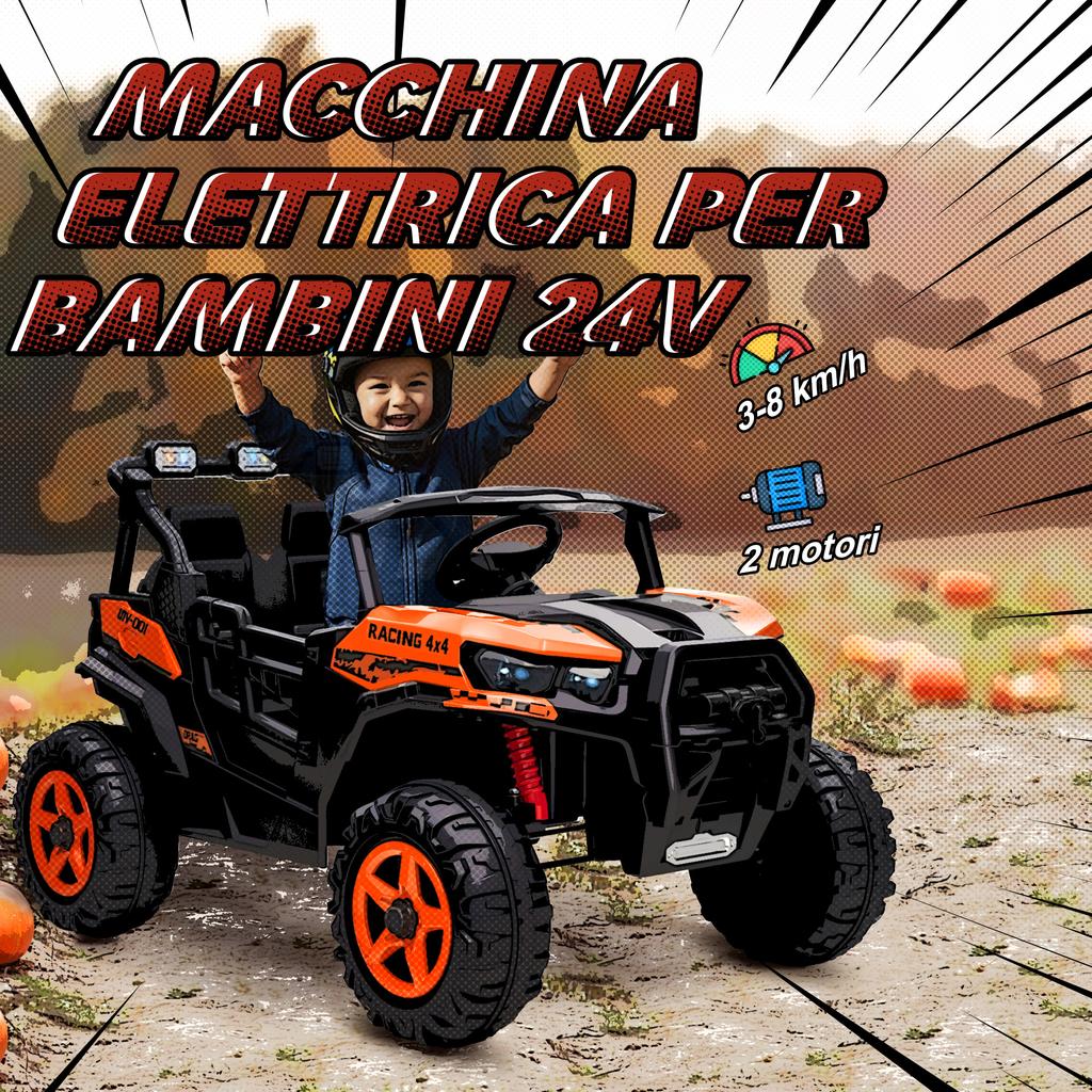Electric Car for Kids 3-8 Years 24V 2-Seater, Dual Motor, Remote Control and Soft Start, Orange