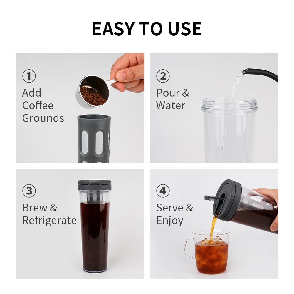 watchget Portable Cold Brew Coffee 34 Iced Coffee Tea Removable Fine Mesh Perfect for Outdoor Camping Trips Maker, oz/1 L, Maker, Brewer, Leak-Proof,