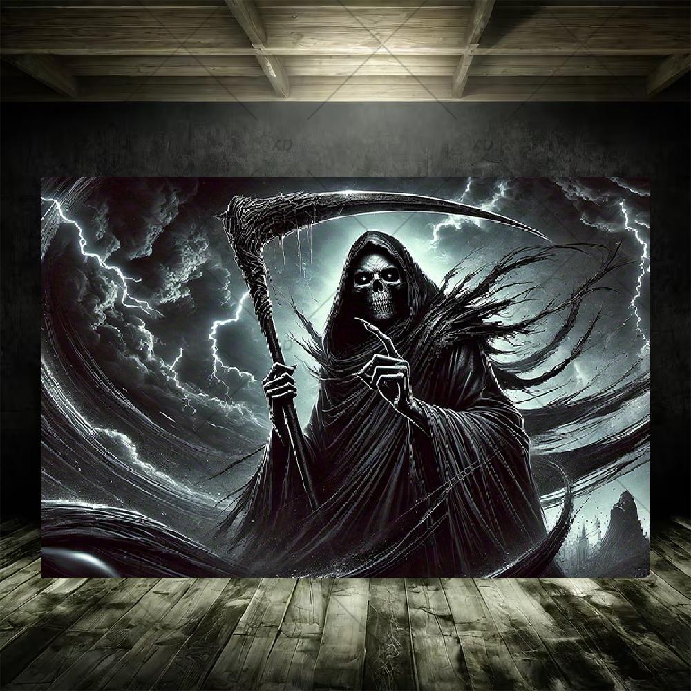 Grim Reaper Horror Halloween Party Decoration Background Spooky Graveyard Cemetery Backdrop Cosplay Photo Booth Studio Banner