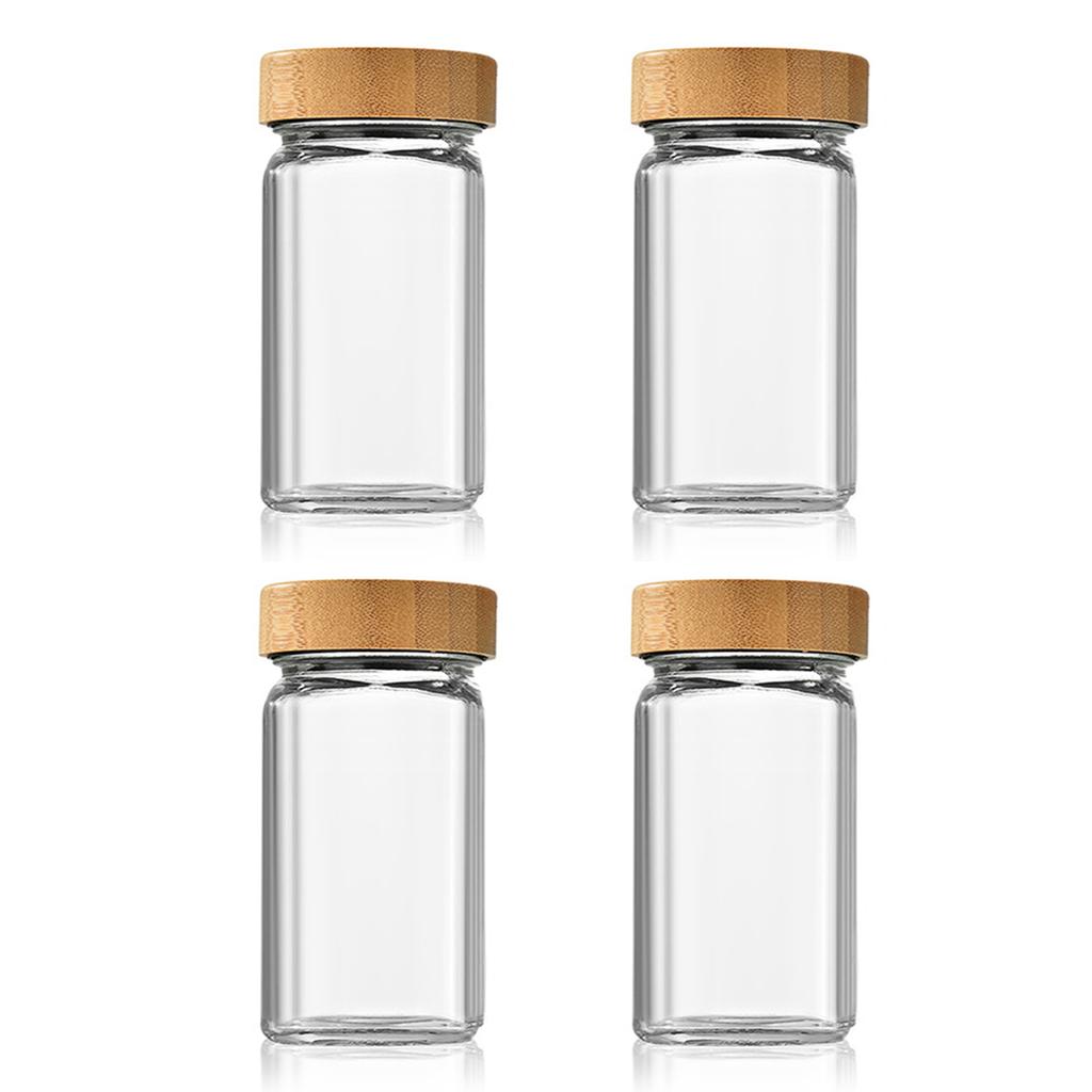 Leeseph Gewürzgläser aus Glas, 113 ml, leere quadratische Gewürzflaschen mit Bambusholzdeckel und Streudeckel für Gewürzregal, Schublade, Schrank