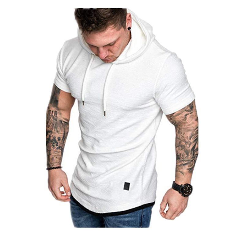 Summer Men s European and American Men s Hooded T-shirt Short-sleeved T-shirt Men S белый