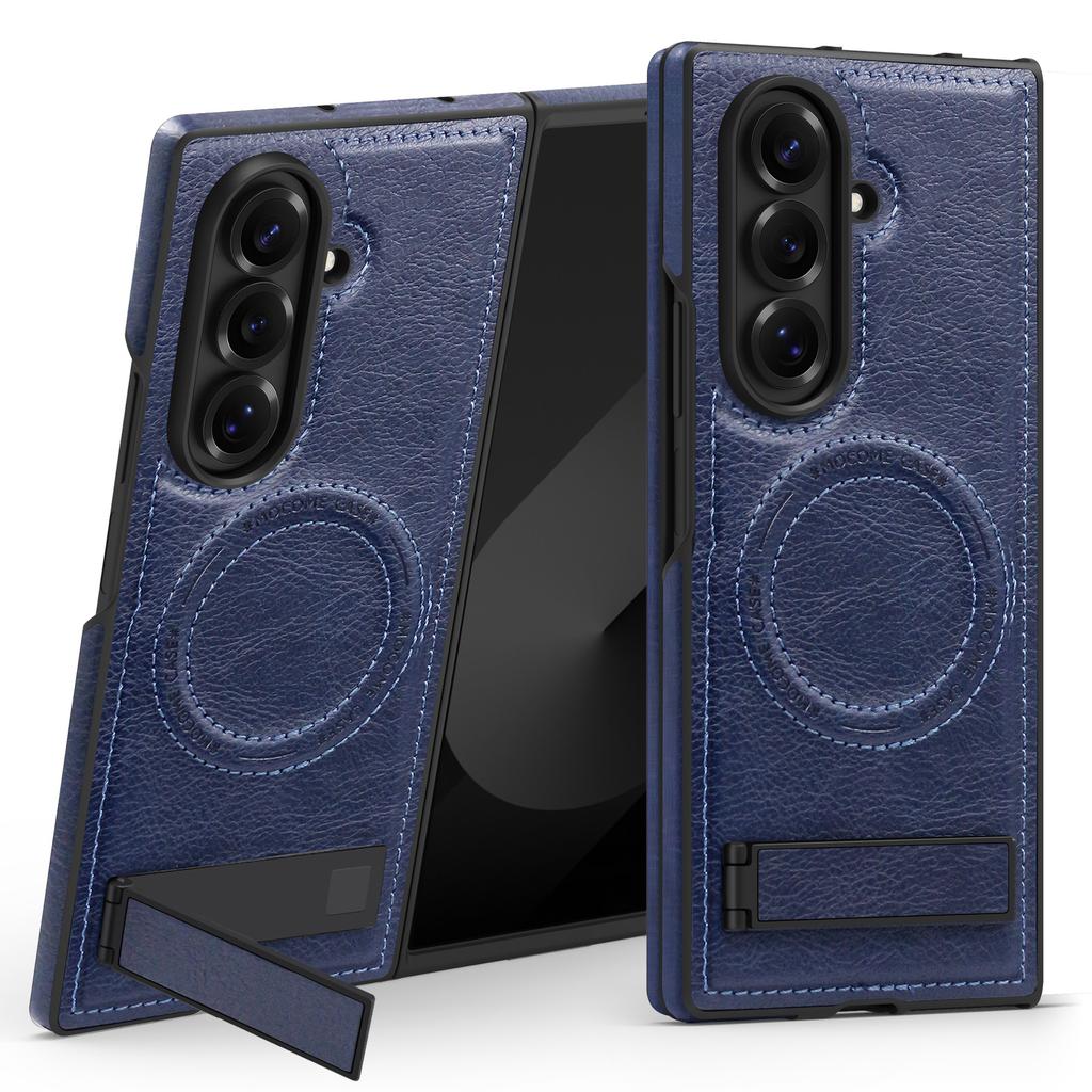 For Samsung Galaxy Z Fold7 5G Case Compatible with MagSafe Kickstand Leather Phone Back Cover
