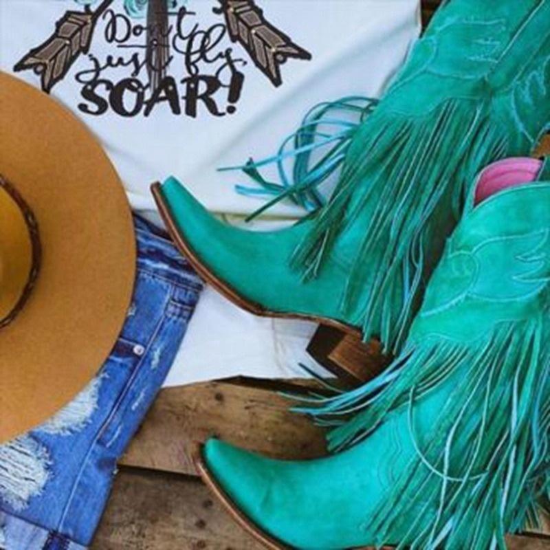 Motorcycle Boots Fringed Cowboy Boots 