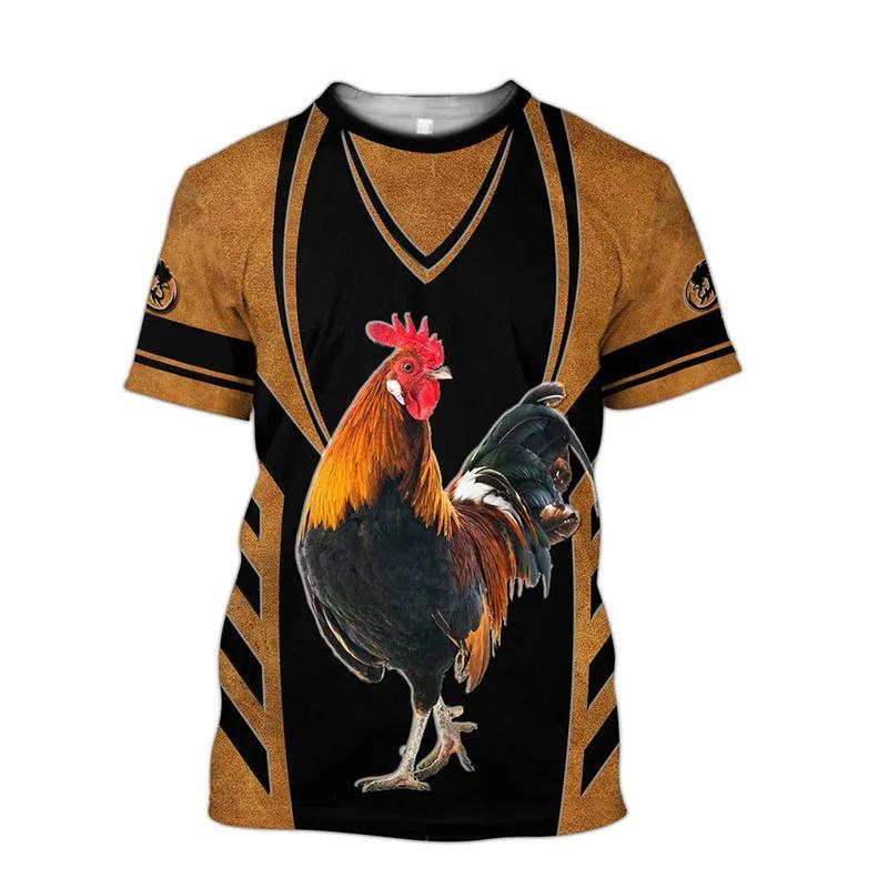 Men's 3D Digital Rooster Pattern Short Sleeve Crew Neck T-shirt, Tees For Men, Stylish And Cool Tops For Summer Street Wear And Outdoors Activities
