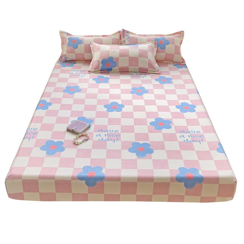 New Printed Skin-friendly Aloe Vera Cotton Washed Cotton Fitted Sheet Mattress Protector Bag Bed Cover