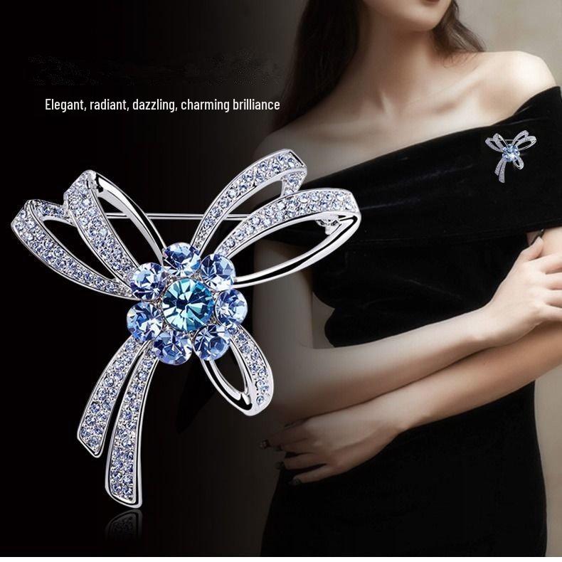 Elegant Austrian Crystal Bow Tie Brooch: Simple Alloy Lapel Pin & Scarf Buckle Accessory.