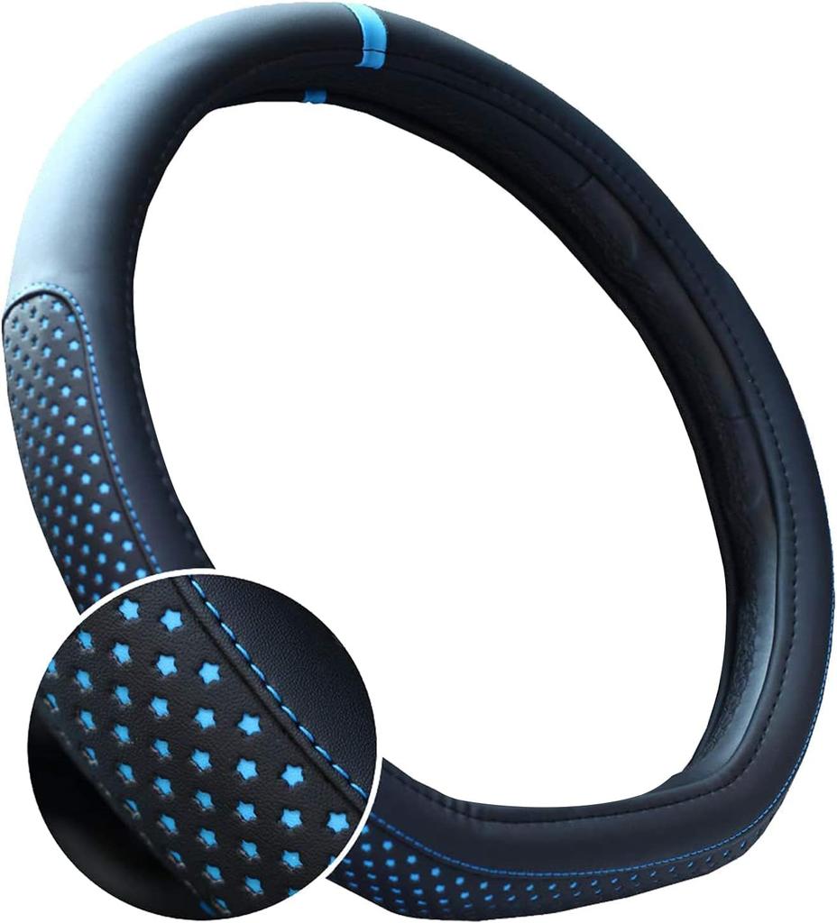 ZATOOTO Steering Wheel Cover for Kei Stylish Star Pattern with Openwork Easy Small Compatible with Nismo and Other Blue D-Shep Cars, Design, Non-Slip,