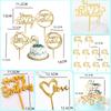 10 Pcs Rose Gold Happy Birthday Cake Topper Silver black Simple Design Acrylic Cake Toppers Baby Shower Party Dessert Decoration
