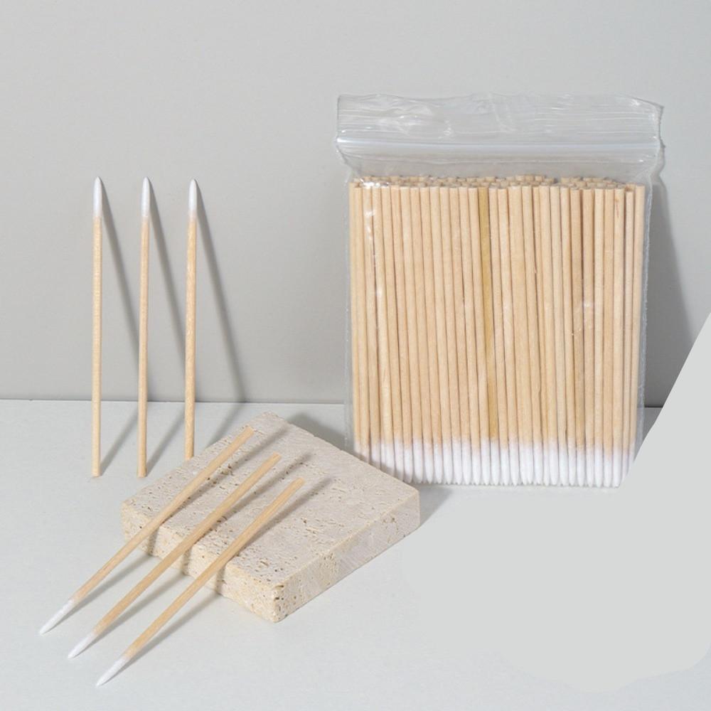 RHJB 100/300Pcs Nails Wood Swab Cleaning Sticks Bud Tip Wooden Cotton Head Manicure Detail Corrector Nail Polish Remover 7cm