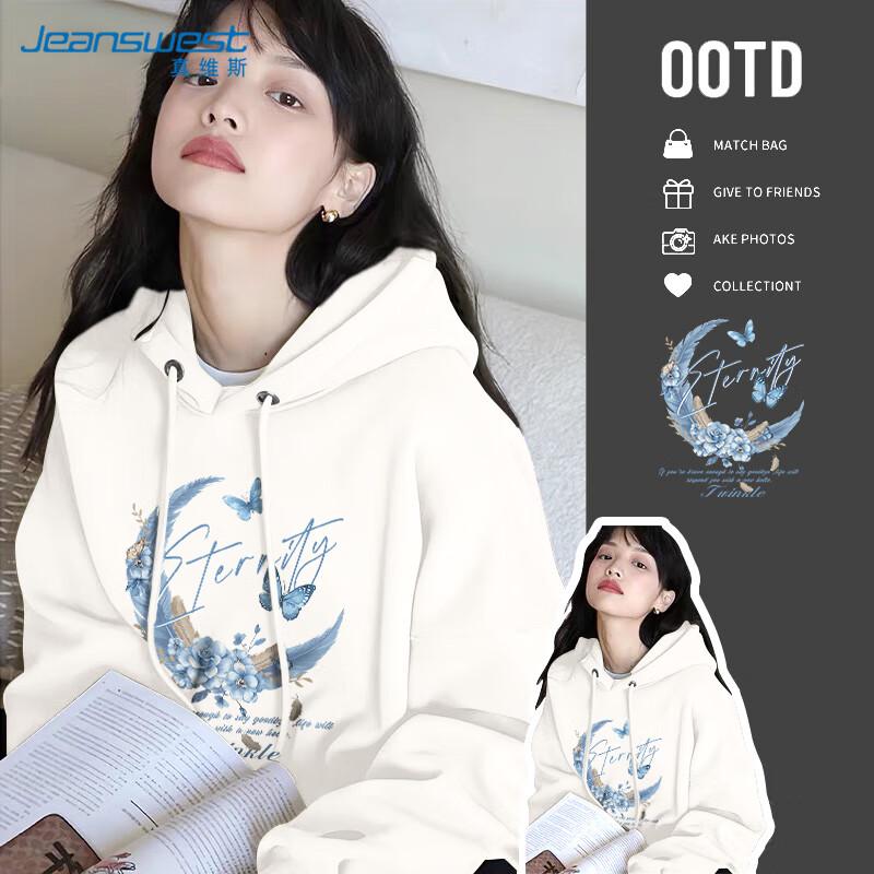 JEANSWEST Women's Loose Hooded Feather Moon Graphic Sweatshirt