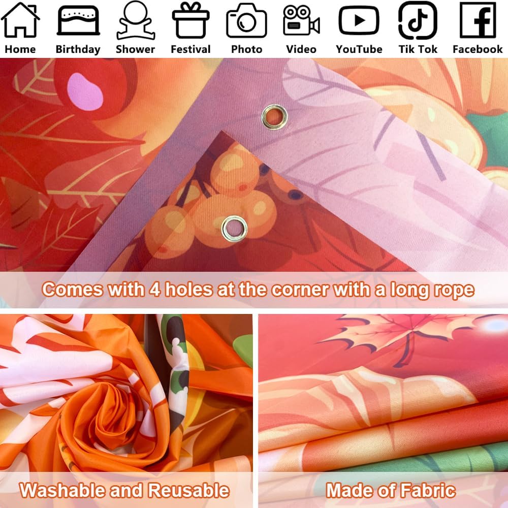 Thanksgiving Backdrop, Large Happy Thanksgiving Banner 72x44 Inch Turkey Maple Leaf Pumpkin Decorations Gifts for Indoor Home Photography Party