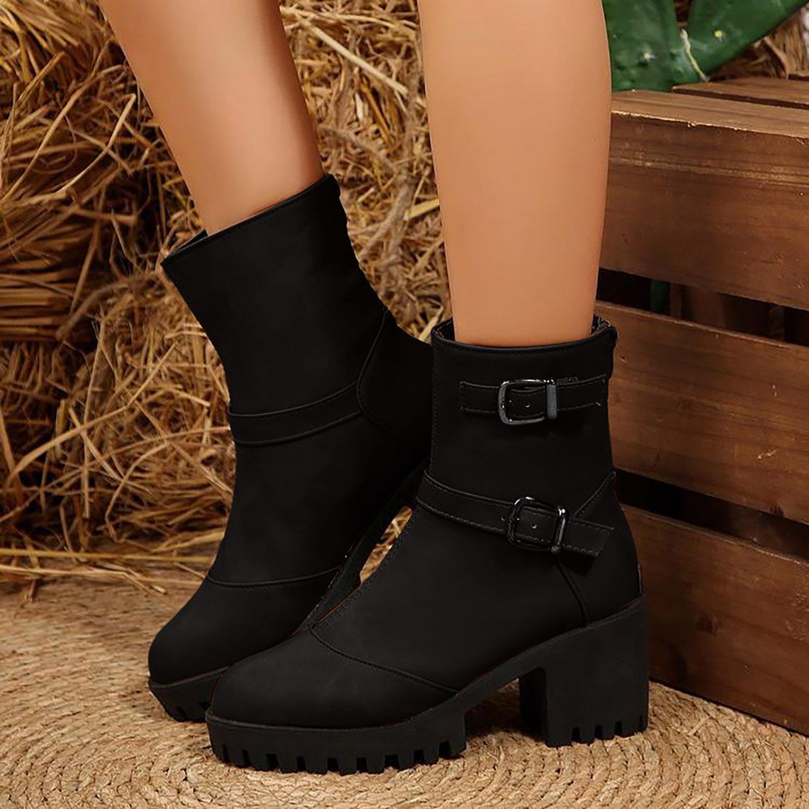 Women s Fashionable Adjustable Platform High Heeled Round Toe Mid Calf Boots over The Knee High Heel Boots for Women Wide Calf 36 чёрный