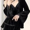 Autumn and Winter New Island Velvet Sexy Pure Desire Pajamas Women's Suspender Trousers Long-sleeved Loungewear Three-piece Set Can Be Worn Outside