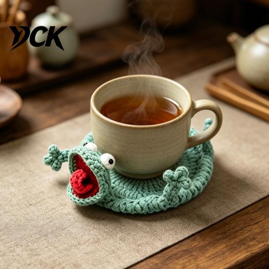 Funny Animal Drink Coaster Crochet Lizard Coaster, Handmade Knitted Cup Mat, 3D Flip Fun Coffee Break Design for Desk, Cute Heat Resistant