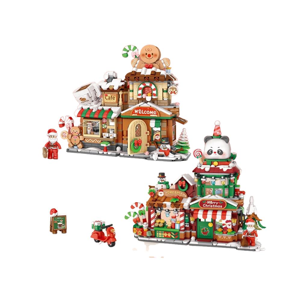 LOZ Christmas gift, folding street gingerbread house DIY building model assembly, building blocks toys, children's holiday gift