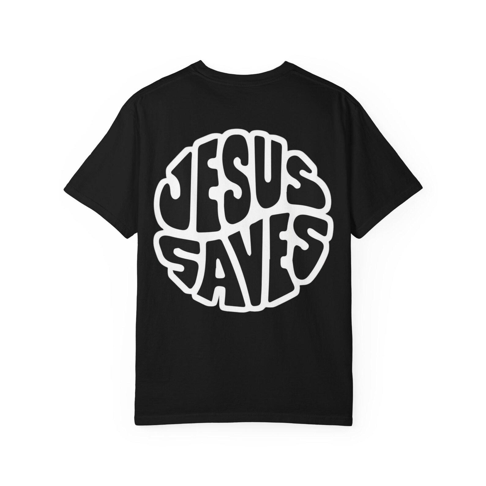 Retro Jesus Saves T-Shirt, Christian Faith Graphic Tee, Oversized Streetwear L