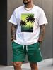 1pc Mens Clothes Palm Tree Sunset Print White T Shirt, Unisex Casual Crew Neck T Shirt, Plus Size Men's Clothing 5XL, Lightweight