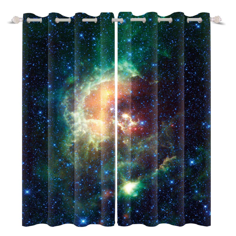 2pcs/set Universe Blue Purple Aurora Window Curtain Outer Space Nebula Home Bedroom Bar Decor Blackout Polyester Fabric Curtains