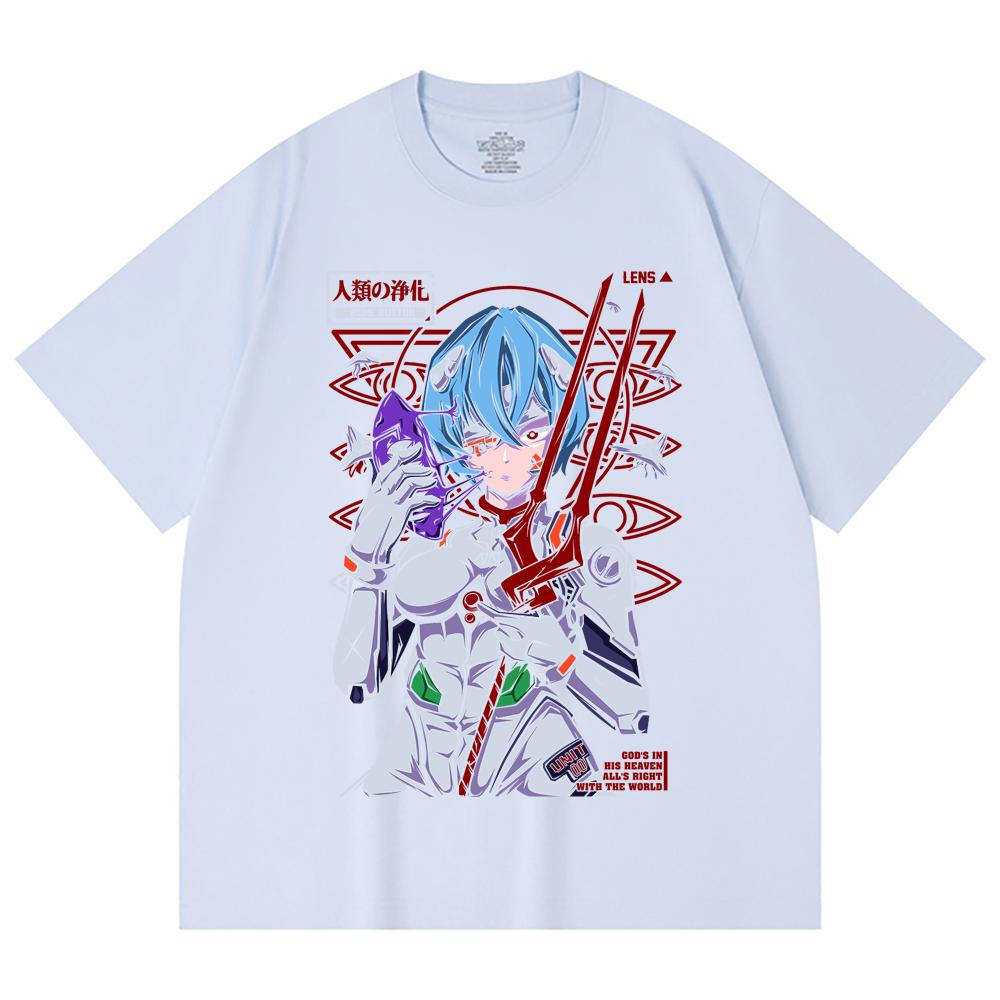 230 Gsm 100% Cotton Evangelion V7 Rei Print Unisex Heavy Cotton T Shirt