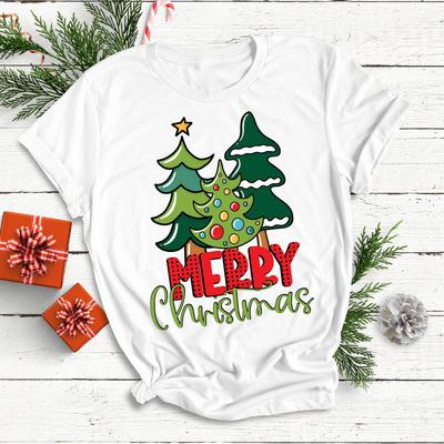T-shirts Graphiques Sapin de Noël Joyeux pour Femmes Harajuku Festival T-shirt Manches Courtes Hauts Décontractés