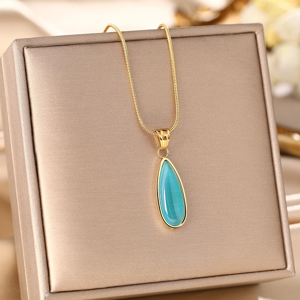 Vintage Blue Ocean Heart Titanium Steel Pendant Necklace Women Unique Small Collarbone Chain Sweater Layering Necklace