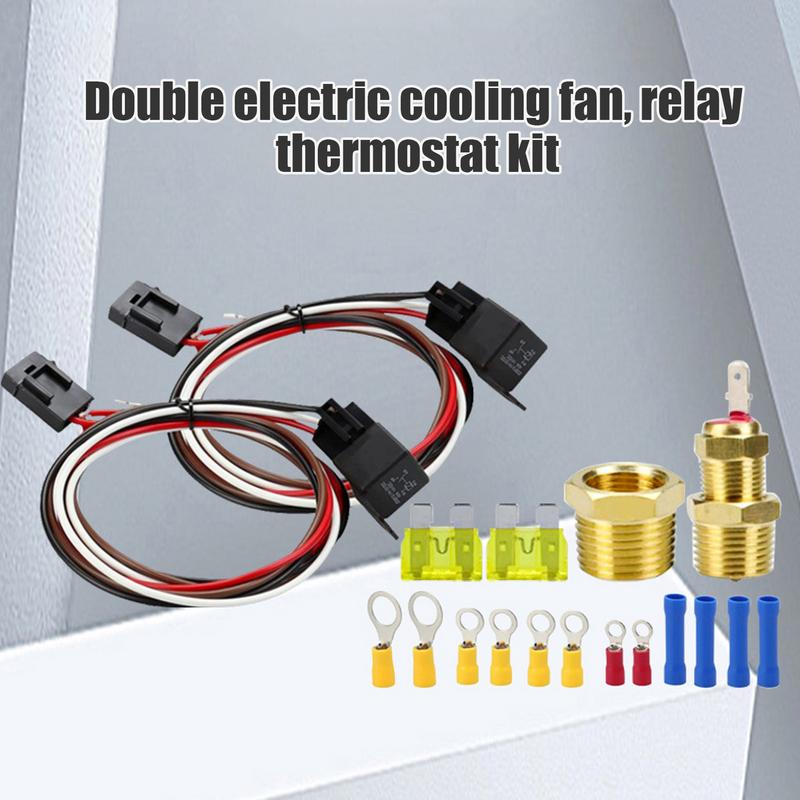 Automotive Electric Fan Relay Kit Double Electric Fan Wiring Kit 12V40A Waterproof Accessories With Temperature Sensor For Rainy
