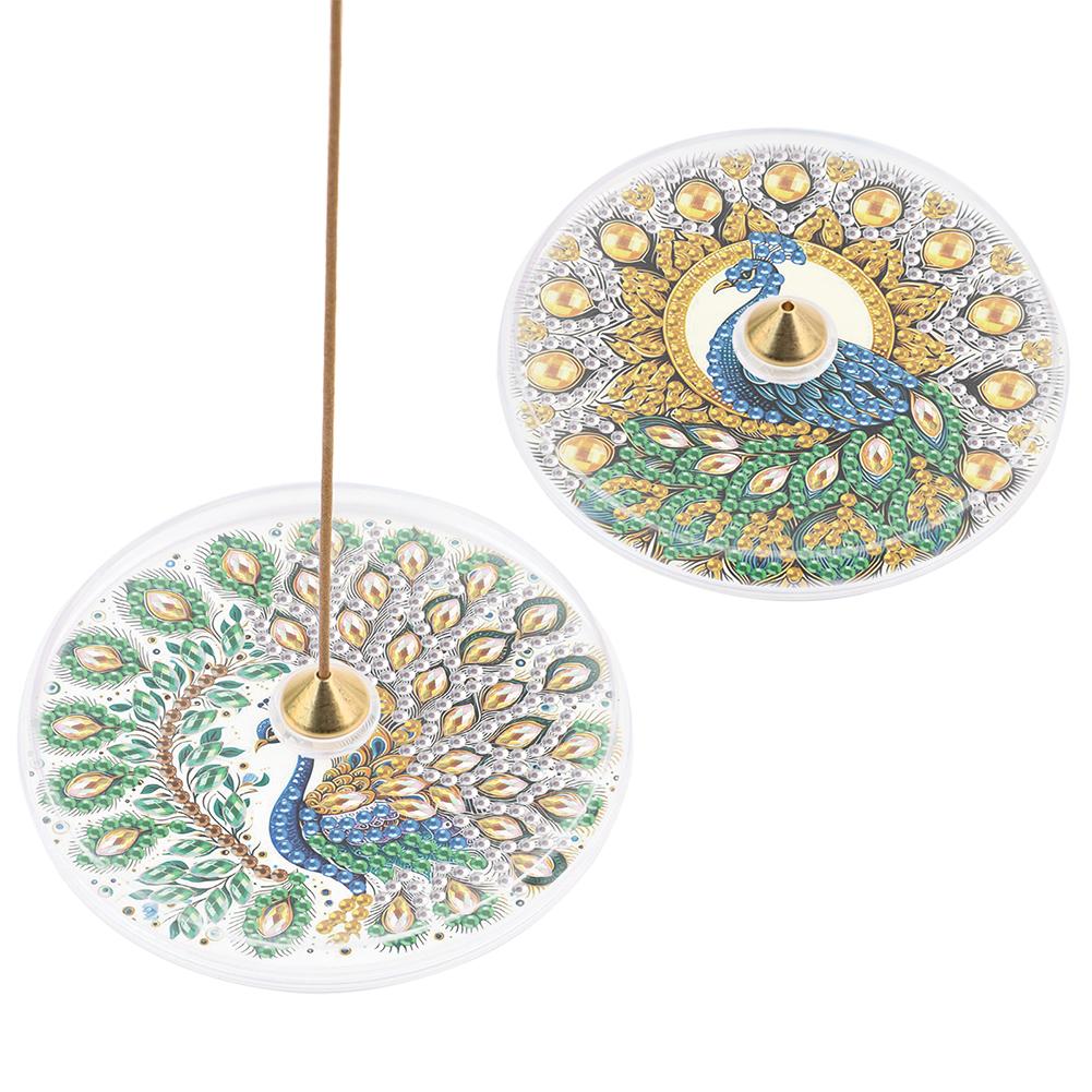 2Pcs Acrylic Special Shaped Exquisite Pattern Diamond Painting Incense Holder Diamond Painting Aroma Stand for Yoga Meditation