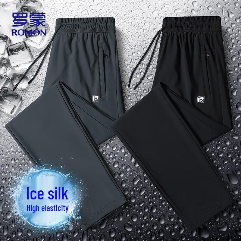 Romon Men's Quick-Dry Ice Silk Loose Straight Casual Pants