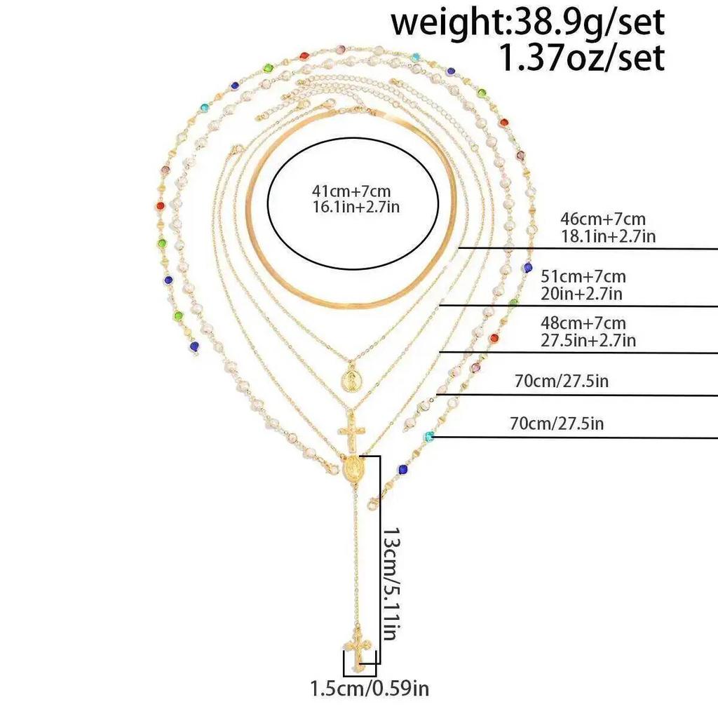SHIXIN Fashion 6Pcs/Set Cross Colorful Crystal Necklaces Women Vintage Gold Color Long Y-shaped Necklace Y2K Party Jewelry Gifts