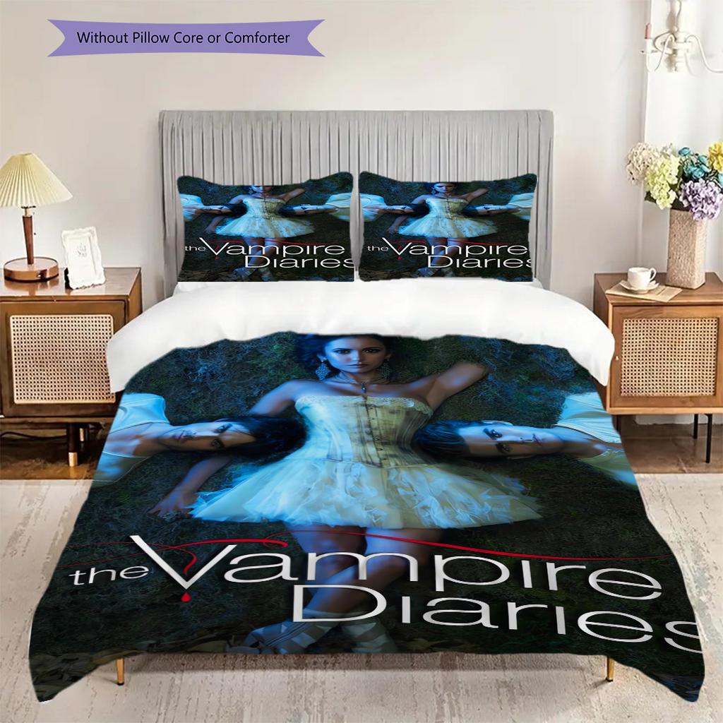 Mystery Vampire Diaries Three-piece Set (1 * Duvet Cover + 2 * Pillowcase, Without Core) 2D Flat Bedding Set Duvet Cover and Pillowcase