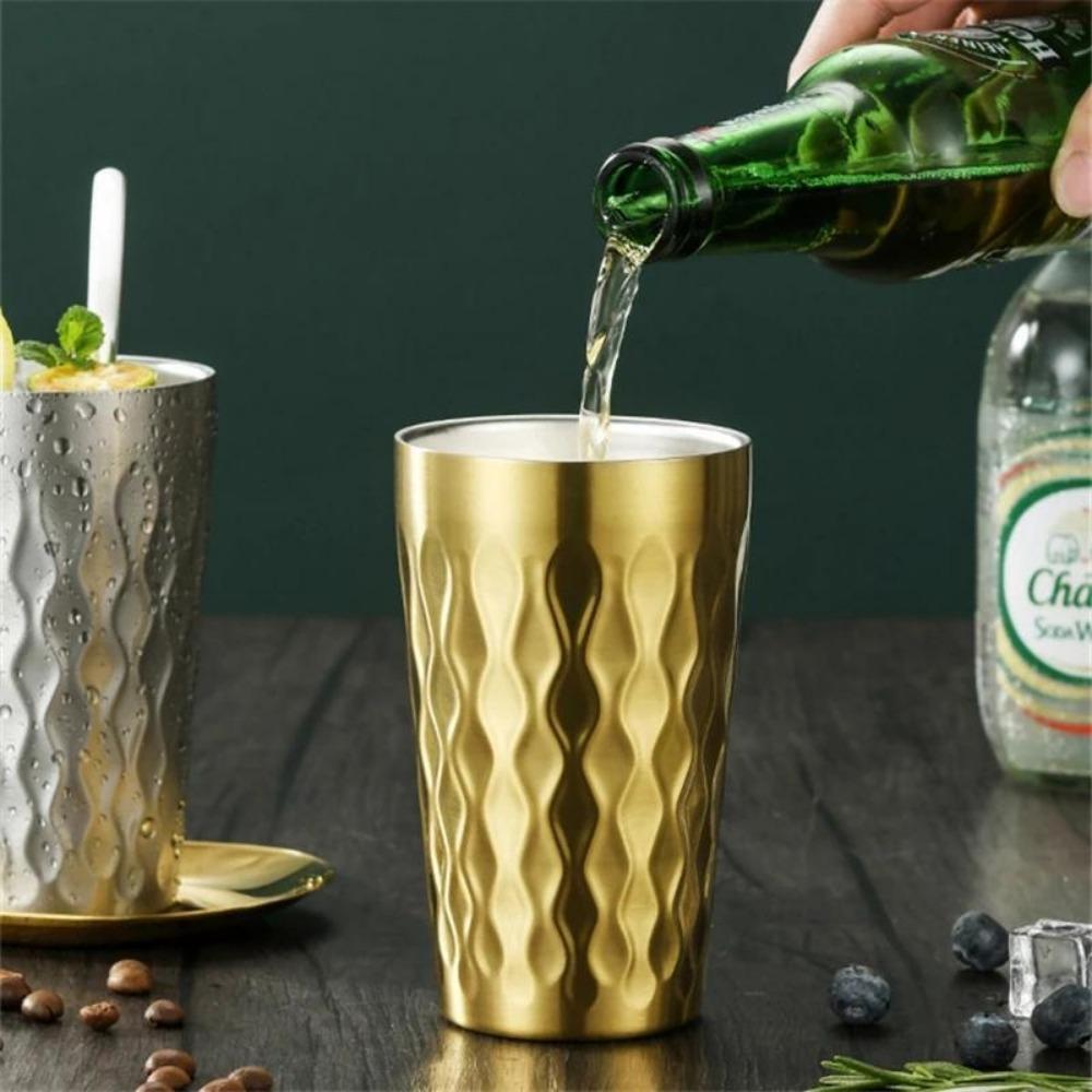 350ml pivní hrnek z nerezové oceli s vlnitým vzorem, kovové kávové hrnky, barové kuchyňské nádobí, cestovní šálek vody
