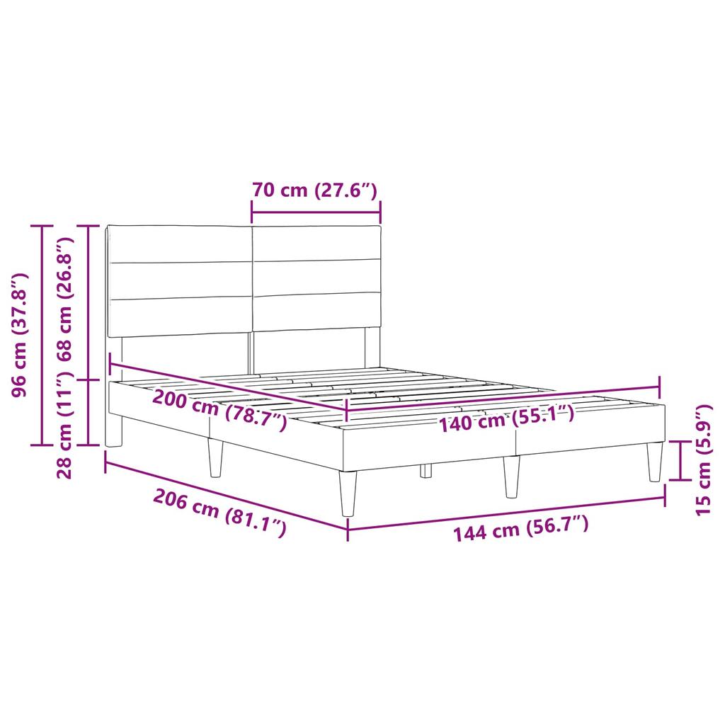 Bed Frame with Headboard Black 140 x 200 cm Fabric