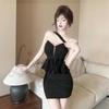 Front Zip Backless Halter Mini Dress with Ruffle Detail