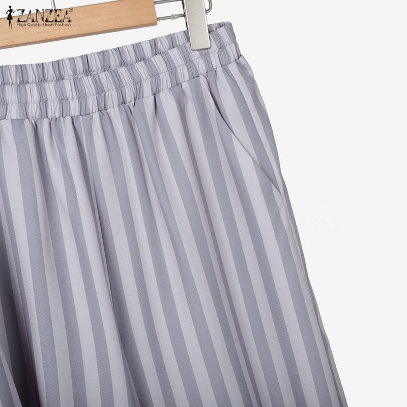 ZANZEA Bluză cu mânecă lungă și pantaloni Costum casual cu două piese cu dungi