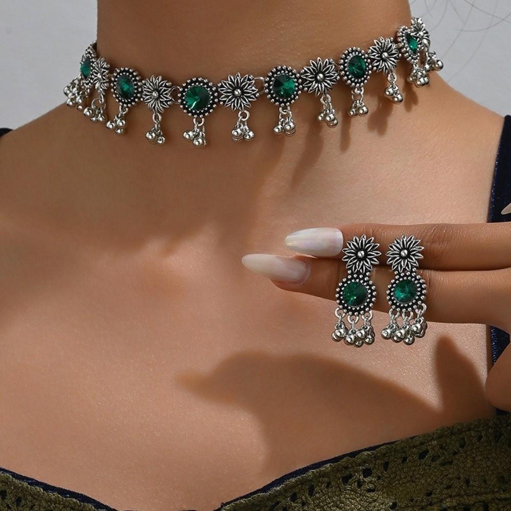Rhinestone Tassel Jewelry Set Pendant Women Jewelry Set Vintage Necklace Earrings Set  Gifts