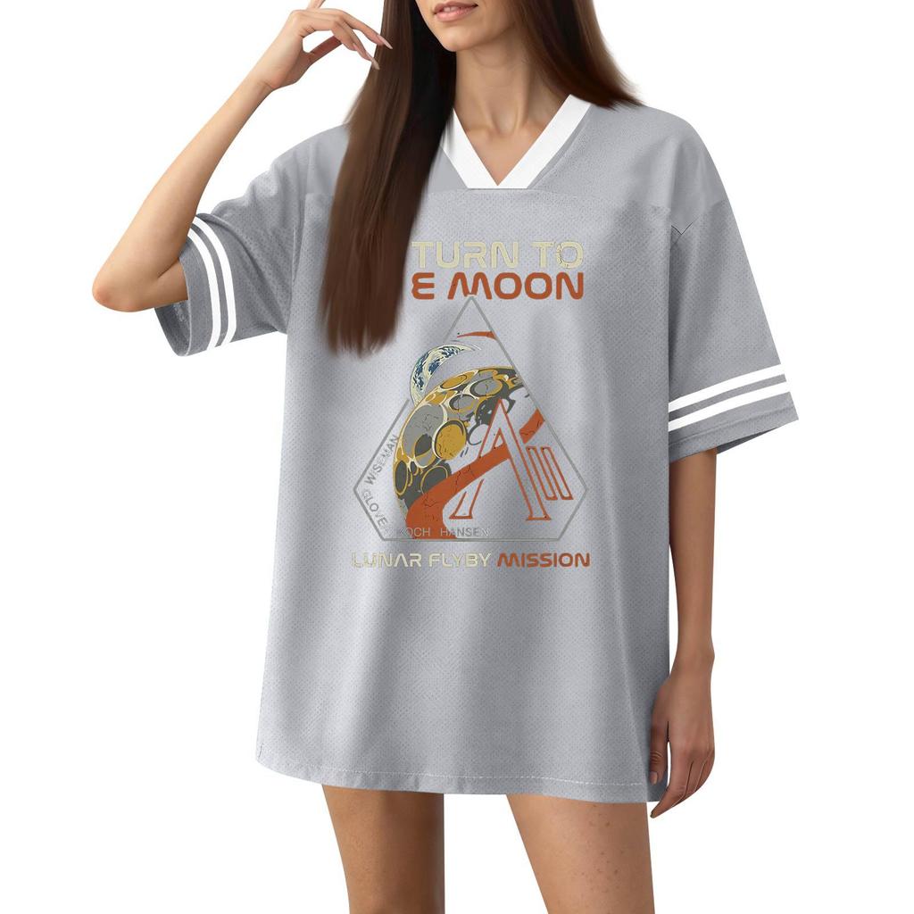 Women Fashion Short Sleeve V Neck Printed Sports Jersey T Shirt Top Casual Loose Fit Lightweight Breathable Fabric