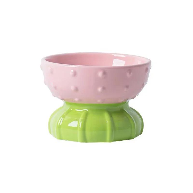 Cat Elevated Ceramic Bowl Cute Cactus Shaped Pet Food Water Feeders Small Dogs Drinking Eating Supplies