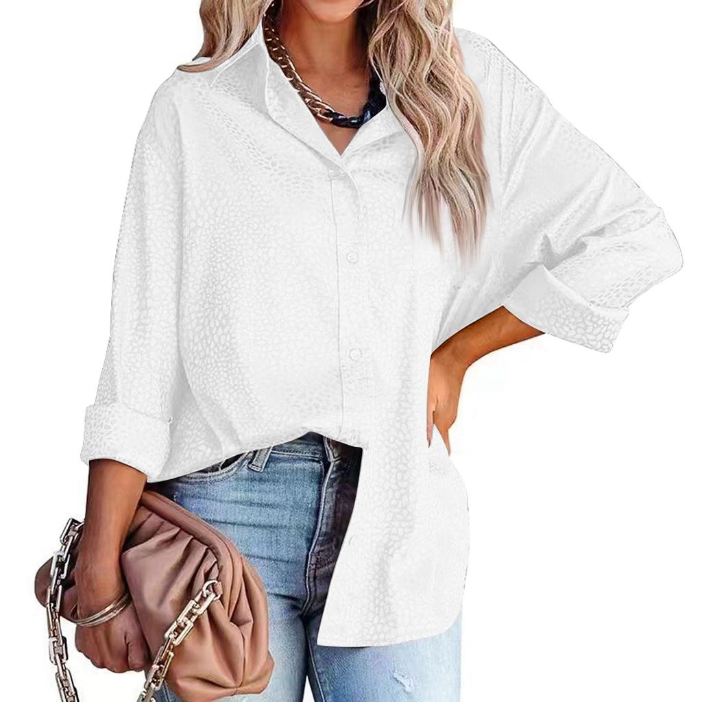 Dames Revers Knoop Luipaard Temperament Lange Mouw Shirt