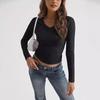 Women's V Neck Top Long Sleeve Slim Fit Basic Casual T Shirt