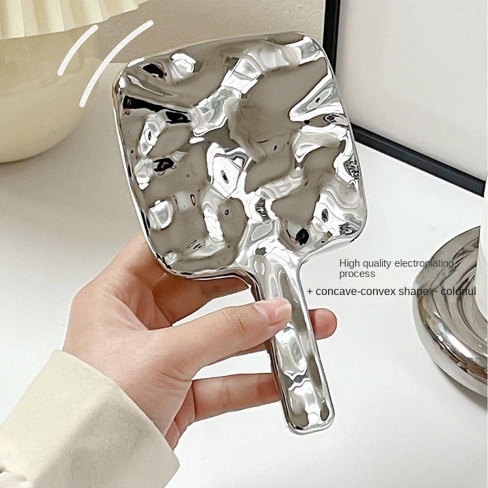 Liquid Shape Handheld Mirror Silver Vanity Mirror Beauty Makeup Mirror Women