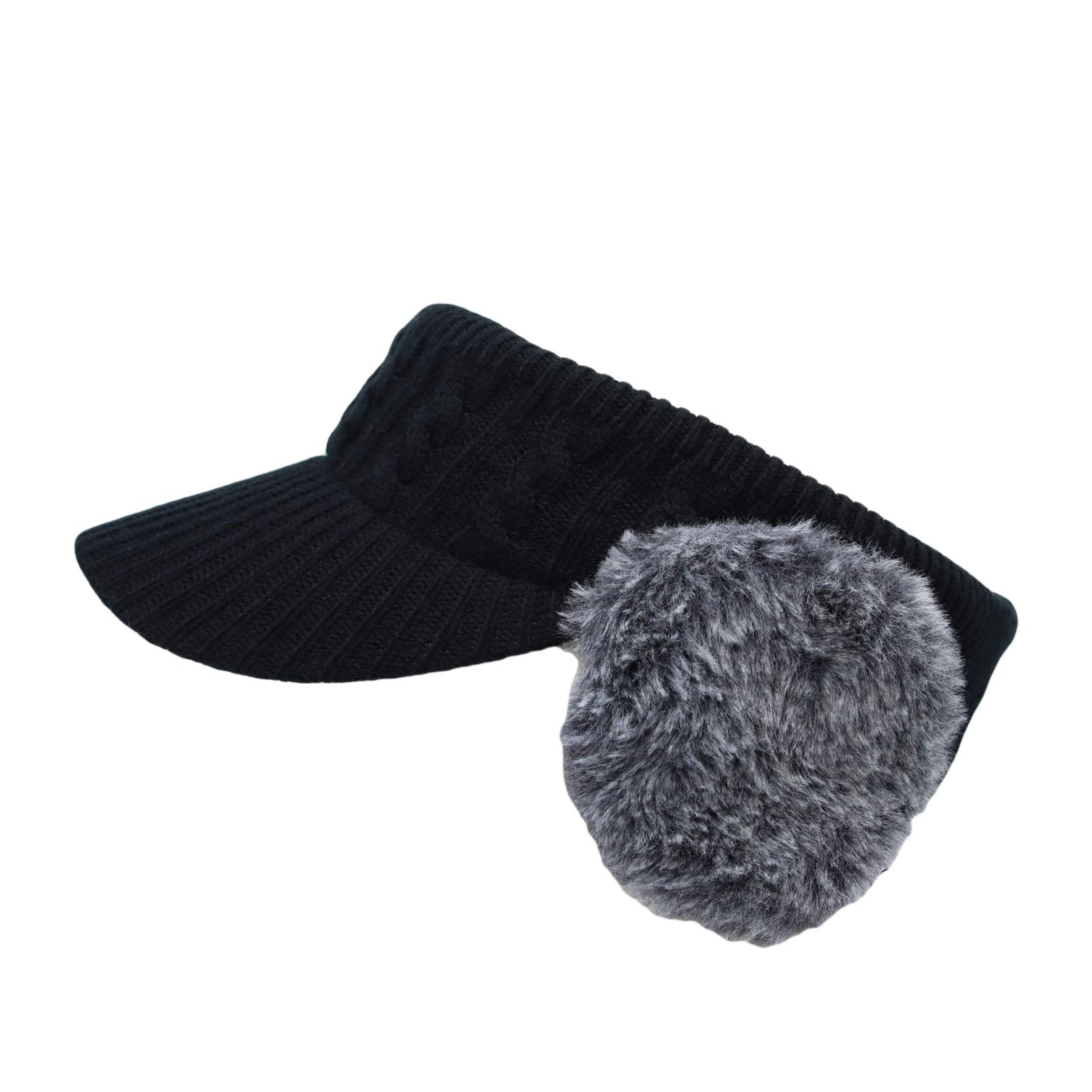 

With Moons Women s Winter Knit Sun Visor with Earflaps, Fluffy, Cold Weather Protection, JDV1300 (Black)