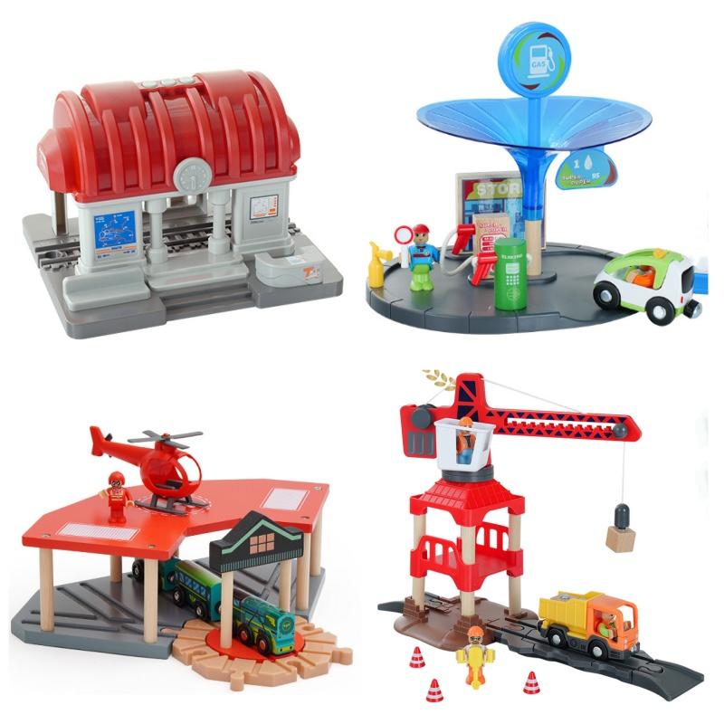 Wooden Train Track Railway Bridge Tunnel Accessories Fit  Police Station Scene for Brio Wood Train Pieces Educational Toys