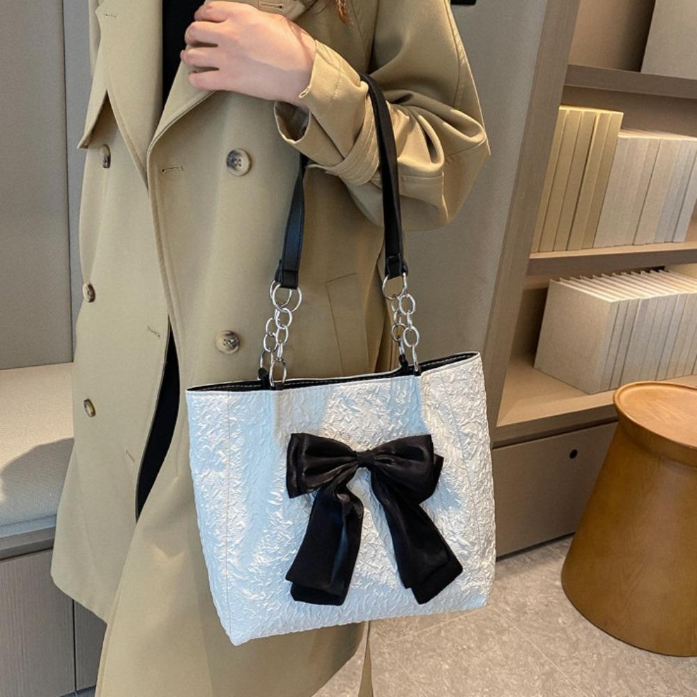 Korean Style Bowknot Tote Bag Nylon Bucket Shopping Bag Portable Single Shoulder Bag Women