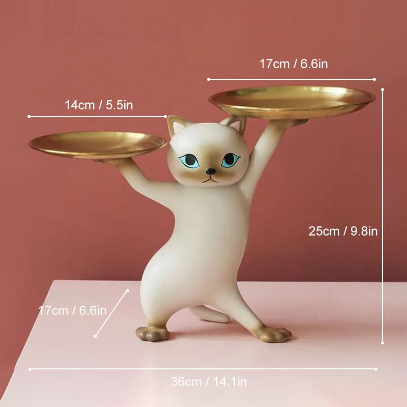 Creative Cat Tray Resin Sculpture Figurine Key Desktop Candy Home Office Table Storage Decoration Accessories Room Animal Decor