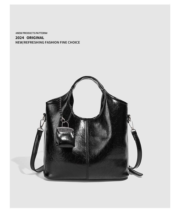 Fashionable Women's Textured Black Tote - 2025 Large Capacity Versatile Shoulder & Crossbody Bag