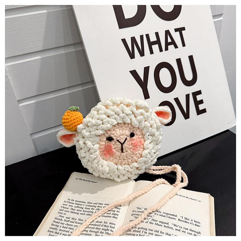 Wool Yarn Cute Sheep Shaped Coin Purse With Snap Closure For Casual Daily Use