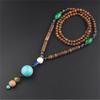 Boho Lucky Gift Party Handmade Mala Wood Bead Nepal Necklace Buddhist Horn Fish Pendant